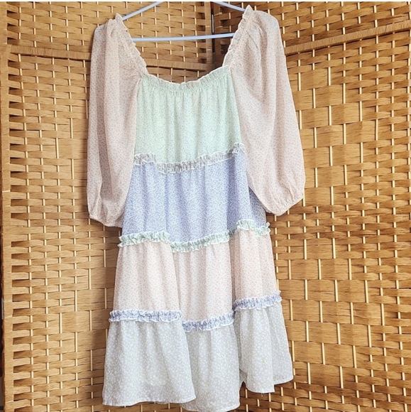 STORIA Baby Doll, Oversize, Boxy, Layering  Puff Ballon Sheer Sleeves Mini Dress - Picture 3 of 11